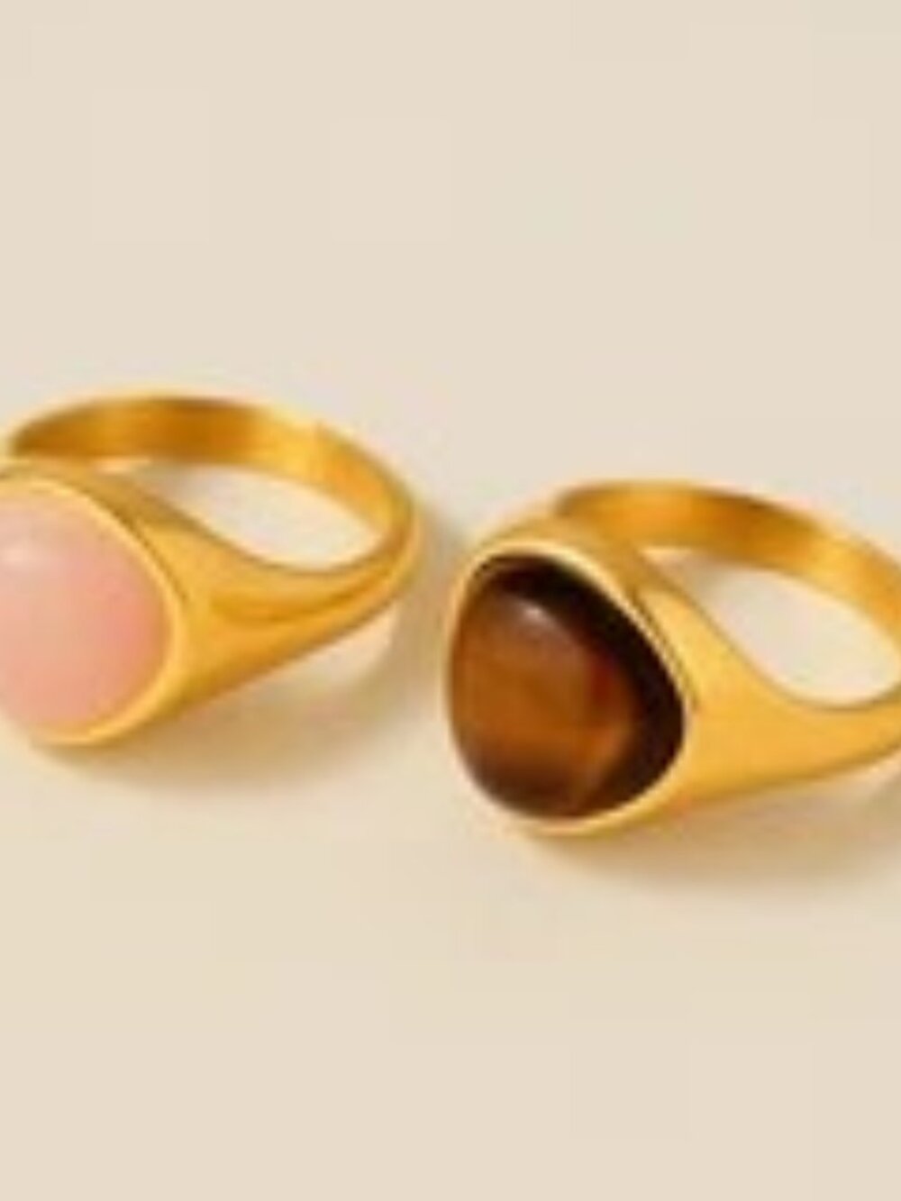 Rose Quartz and Tiger's eye gold rings size 8